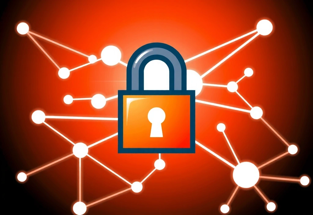 Zamek symbolizujący bezpieczeństwo danych na tle sieci połączeń