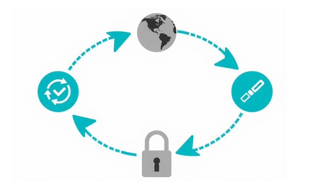 Ilustracja symbolizująca aktualizację oprogramowania, z ikonami strzałek i postępu.